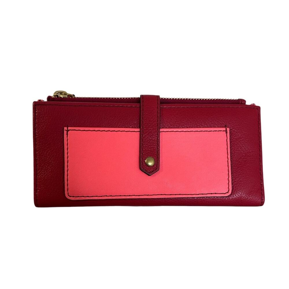 Fossil Keely Leather Tab Clutch Wallet Red Coral